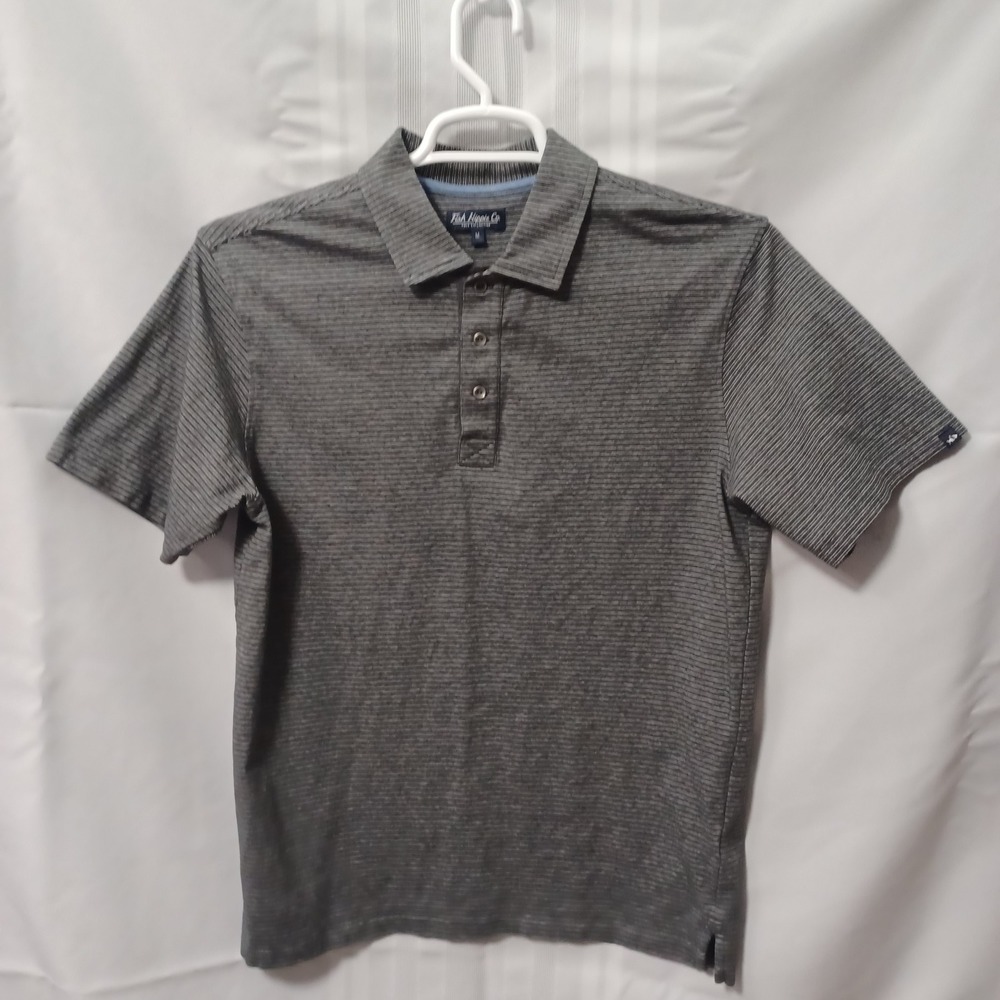 Fish Hippie Co Polo Mens M Gray Striped Short Sleeve Cotton Blend Casual Golf